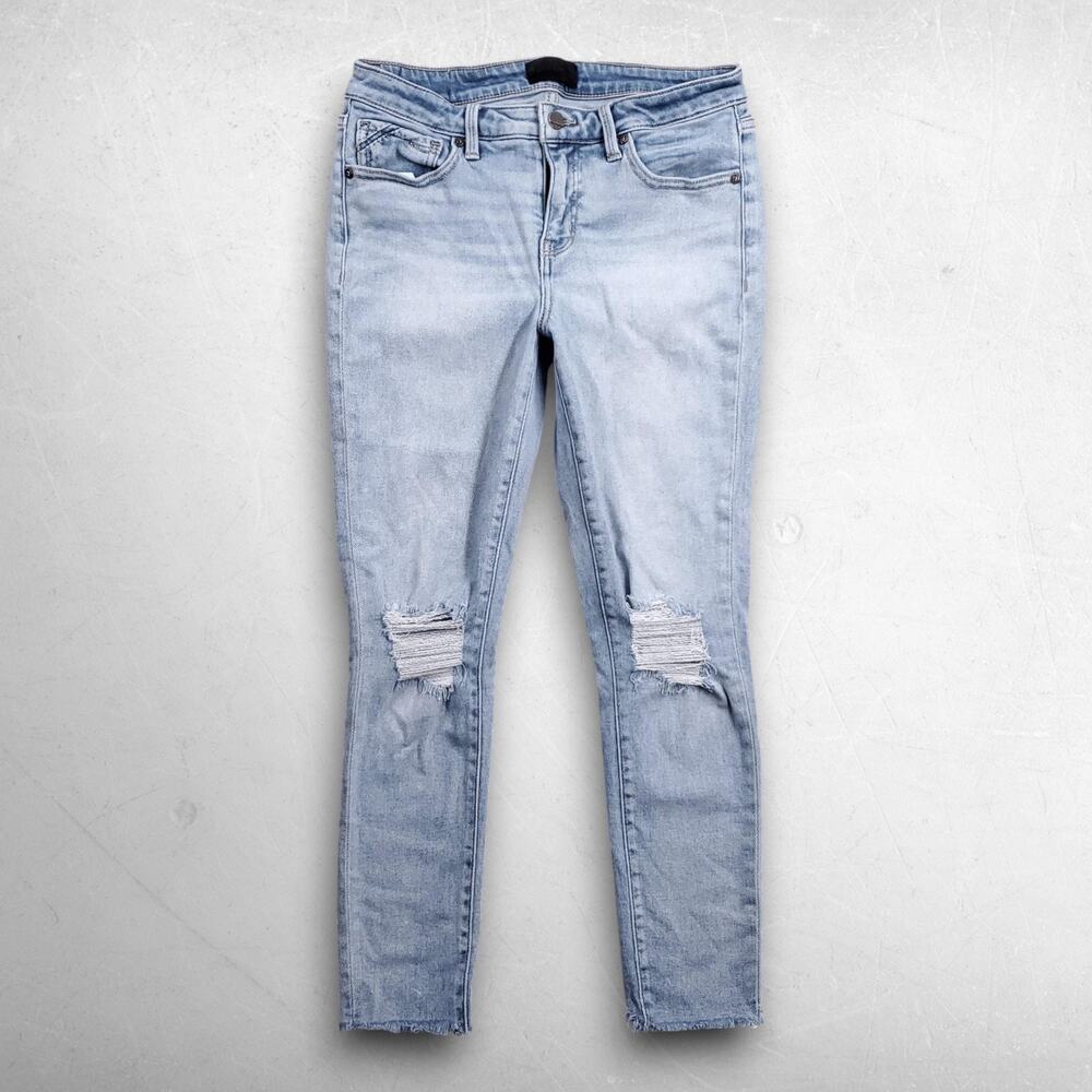 Buckle Black Ankle Skinny Jeans Women 28 X 27 Blue Distressed Stretch Light Wash